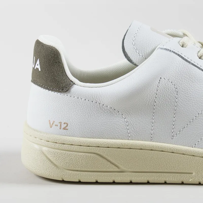 Veja V-12 Stitch OT Leather Shoes Extra White Khaki-4