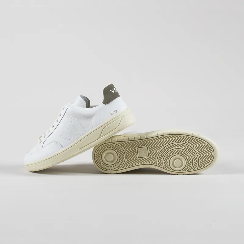 Veja V-12 Stitch OT Leather Shoes Extra White Khaki-3