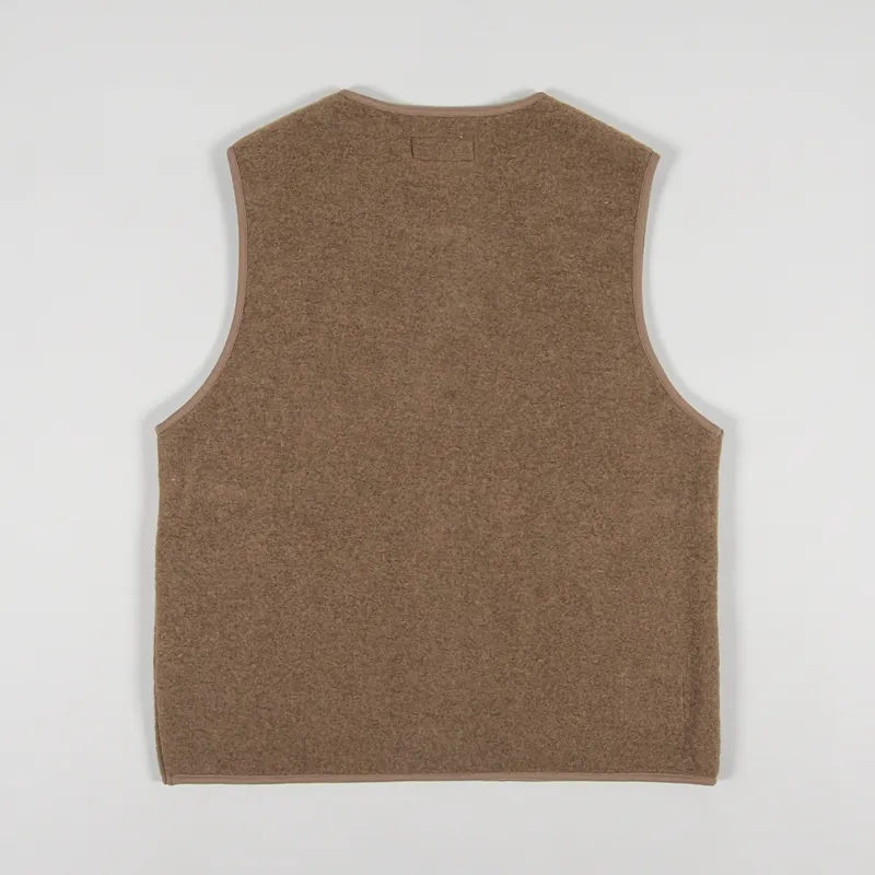 Universal Works Zip Gilet Taupe Wool Fleece-2