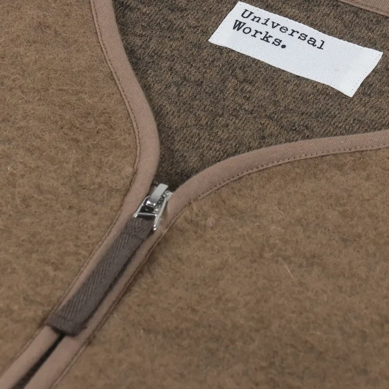 Universal Works Zip Gilet Taupe Wool Fleece-7