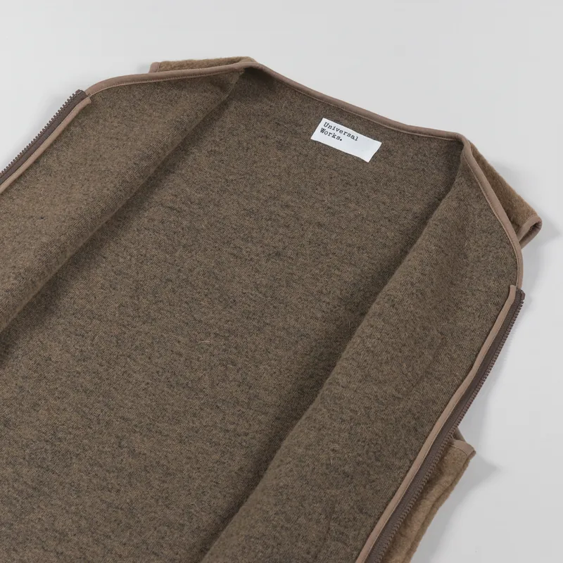 Universal Works Zip Gilet Taupe Wool Fleece-4