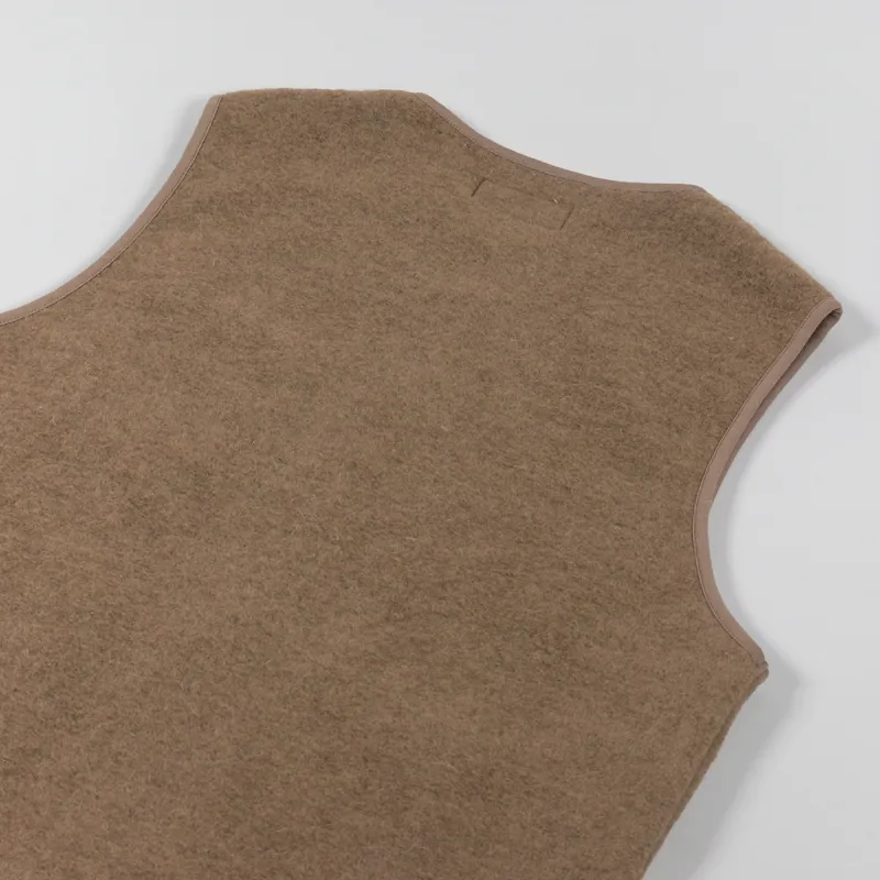 Universal Works Zip Gilet Taupe Wool Fleece-5