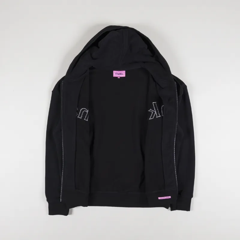 Thanks Zip Hoodie Embroidery Black-1
