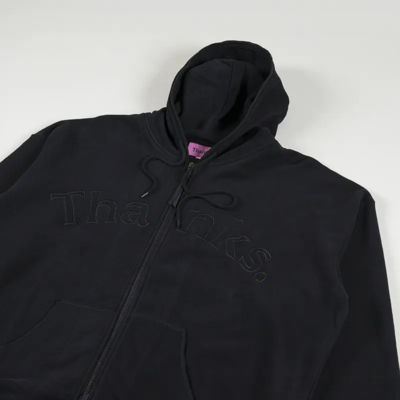 Thanks Zip Hoodie Embroidery Black-3