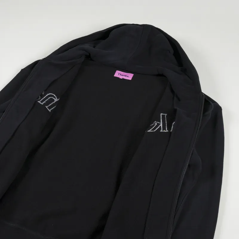 Thanks Zip Hoodie Embroidery Black-4