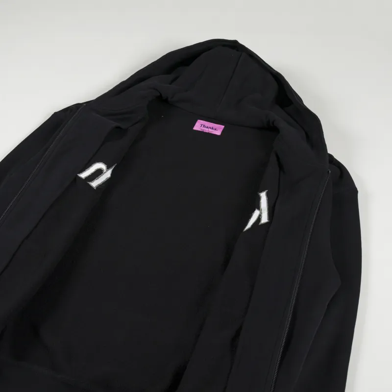 Thanks Zip Hoodie Olive Embroidery Black-4