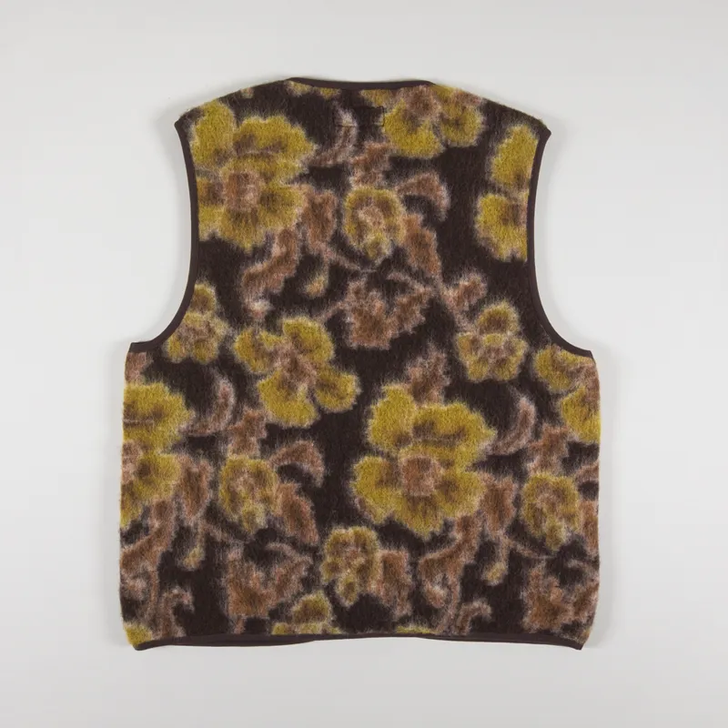 Universal Works Zip Gilet Brown Flower Fleece-2