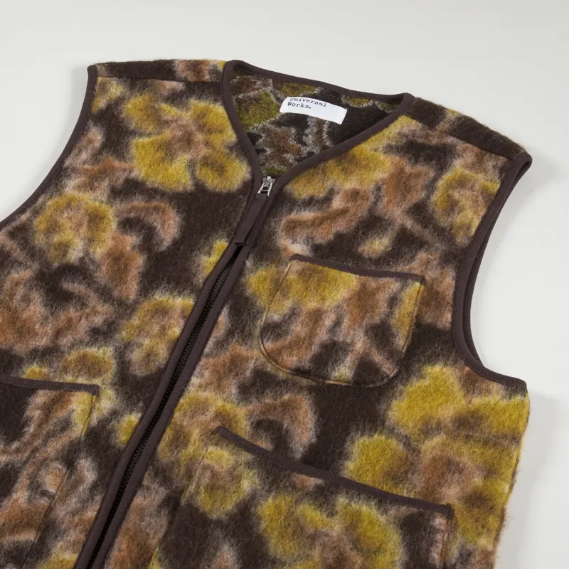 Universal Works Zip Gilet Brown Flower Fleece-3