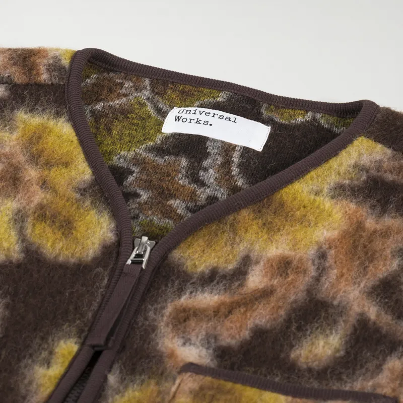 Universal Works Zip Gilet Brown Flower Fleece-6