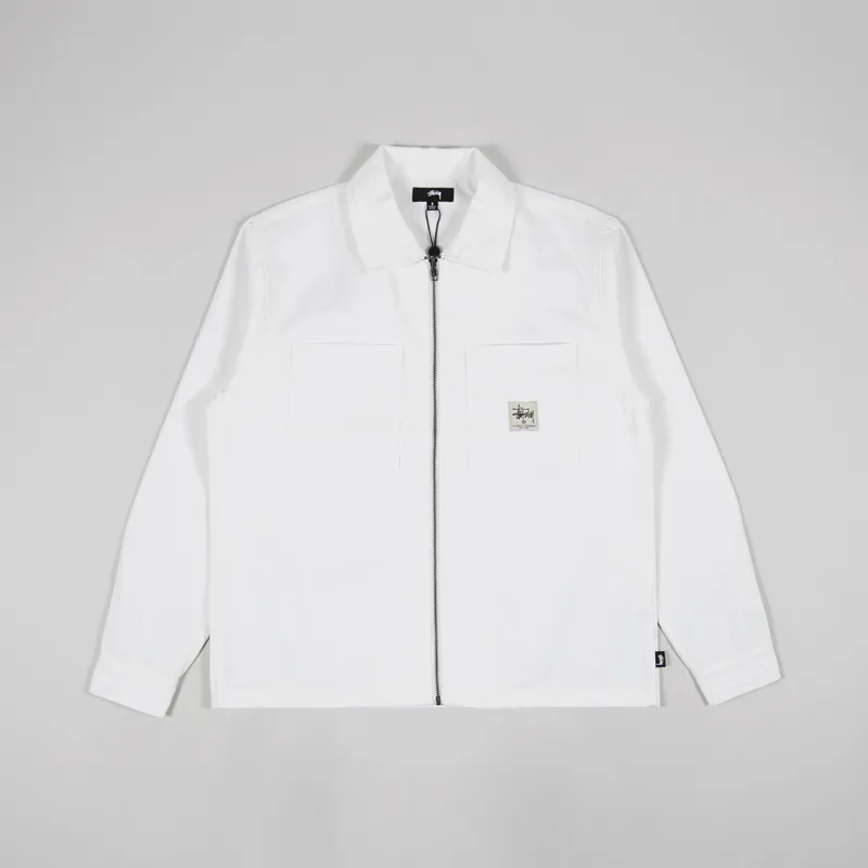 Stussy Mens Zip Up Workwear Long Sleeve Shirt Off White