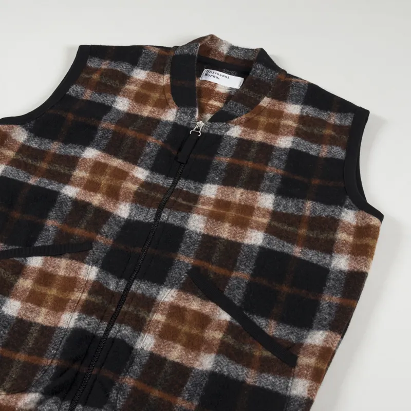 Universal Works Zip Waistcoat Brown Check-3