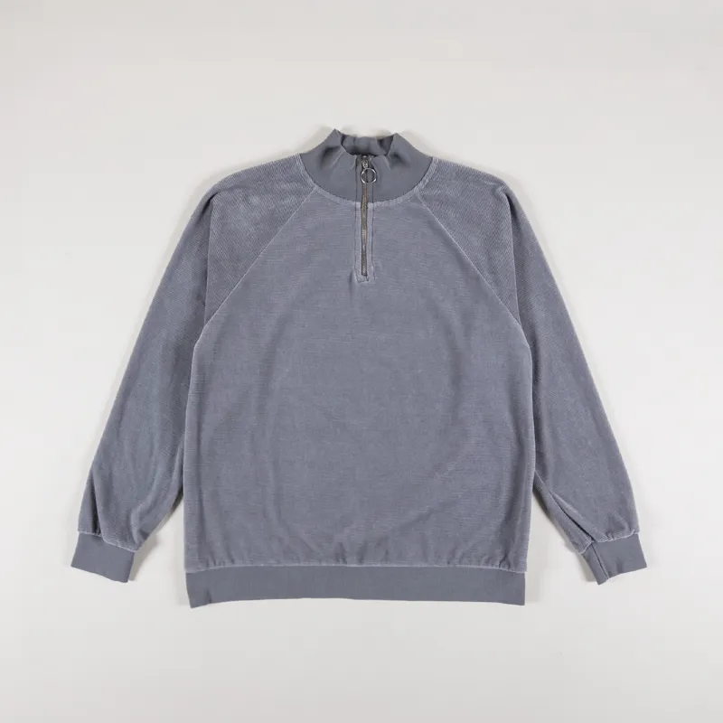 Unfeigned Mens Zipped Sweatshirt Ribbed Velour Gargoyle Grey