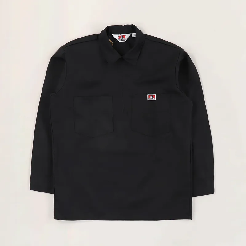 Ben Davis Mens Workwear Logo Half Zip Long Sleeve Shirt Black