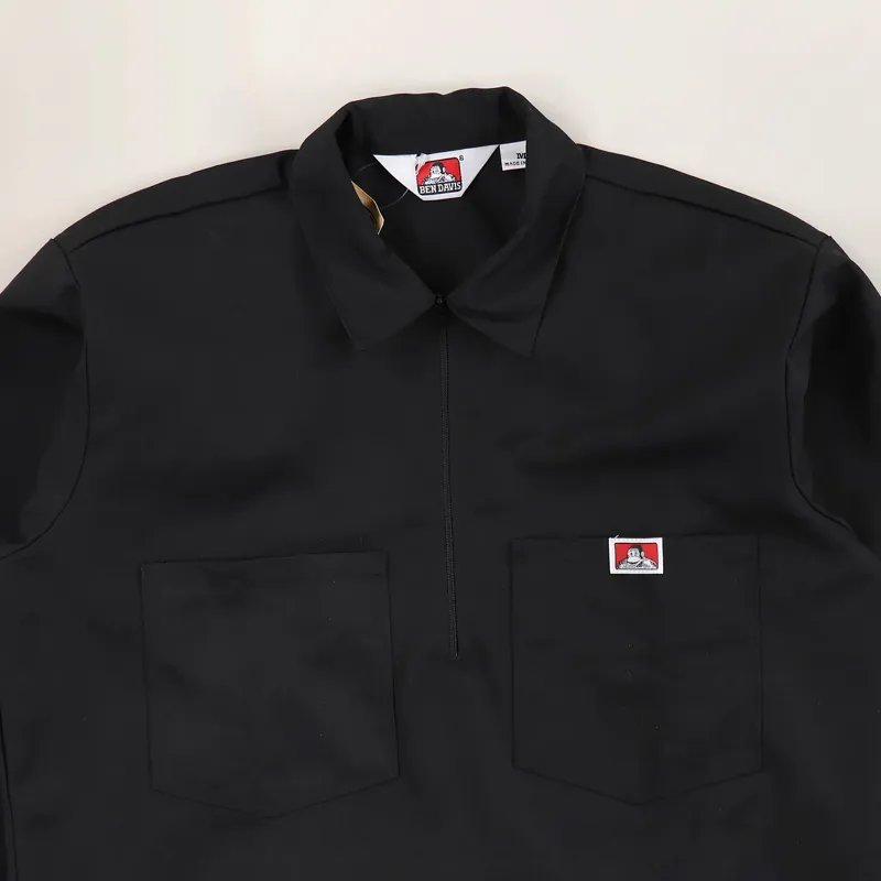 Ben Davis Half Zip Long Sleeve Shirt Black-1