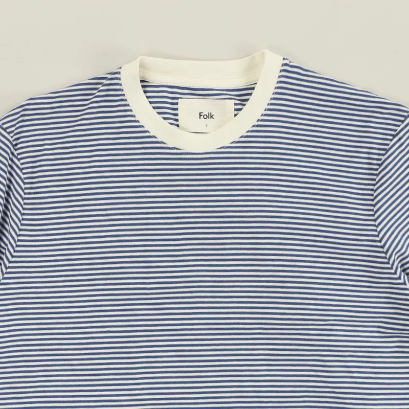 Folk 1X1 Stripe T Shirt Woad Ecru-1