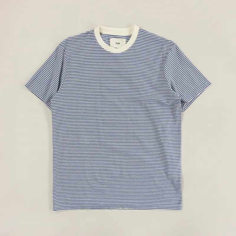 Folk 1X1 Stripe T Shirt Woad Ecru