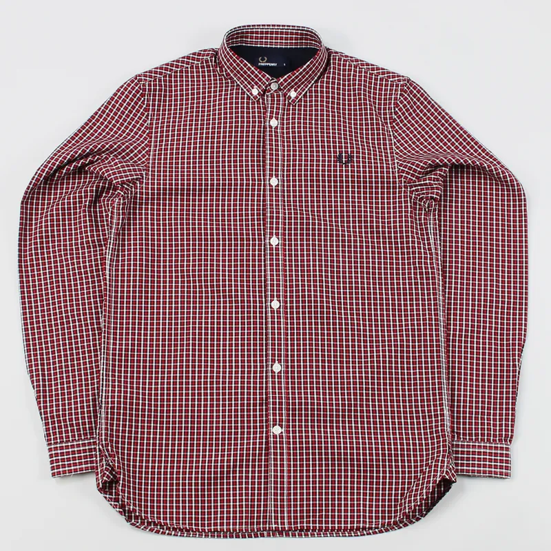 Fred Perry 3 Colour Basket Weave Long Sleeve Shirt Red Gingham