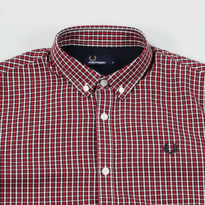 Fred Perry 3 Colour Basket Weave Long Sleeve Shirt Red Gingham-1