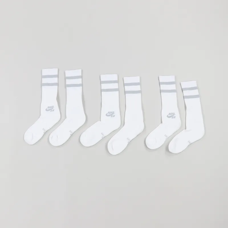 Nike SB 3 Pack Dry Crew Socks White Grey-1