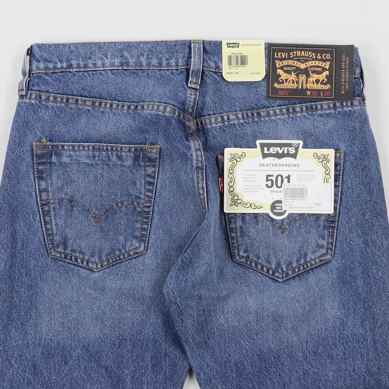 Levis Skate Mens 501 Original Fit Denim Jeans SE STF Willow Blue