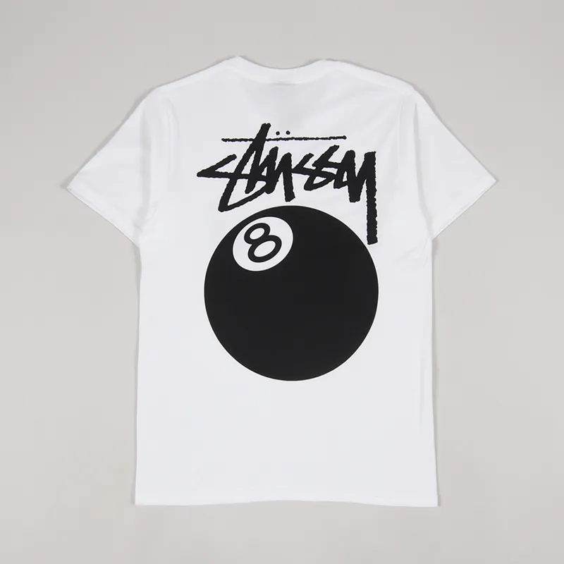 Stussy Tribe Mens Short Sleeve 8 Ball Graphic T Shirt White