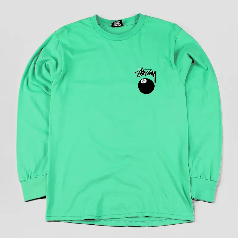 Stussy Worldwide Mens Cotton 8 Ball Long Sleeve T Shirt Green