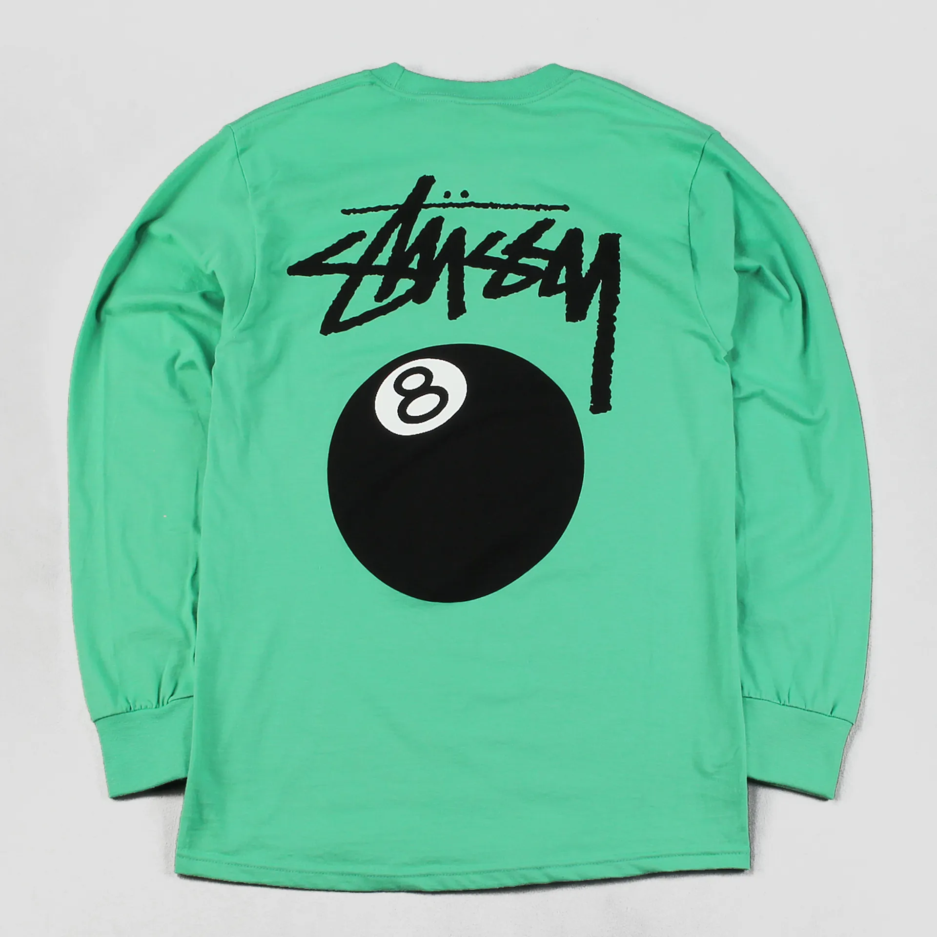 Stussy Worldwide Mens Cotton 8 Ball Long Sleeve T Shirt Green