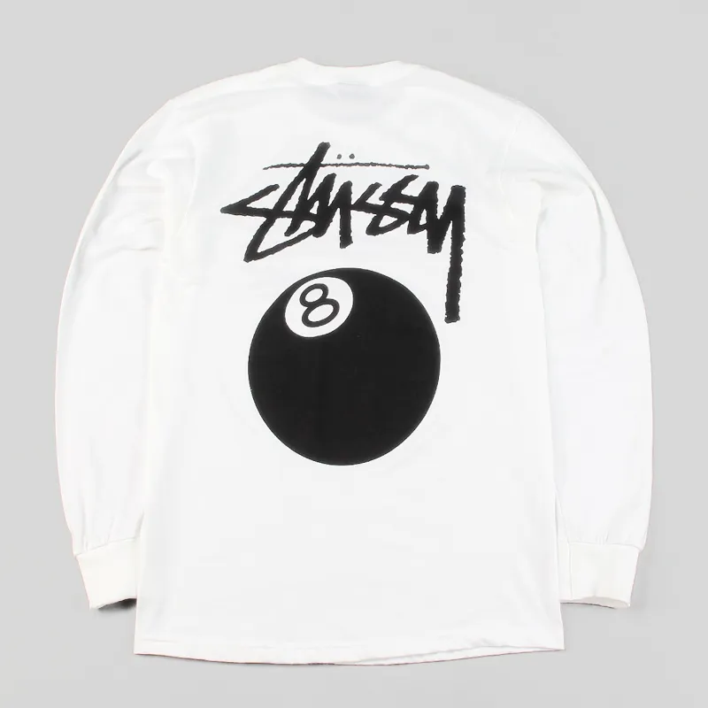 Stussy Worldwide Mens 8 Ball Long Sleeve Cotton T Shirt White