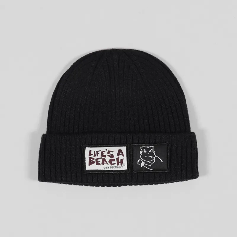 Lifes A Beach Mens Logo Bad Boy Club Cuffed Cotton Beanie Black