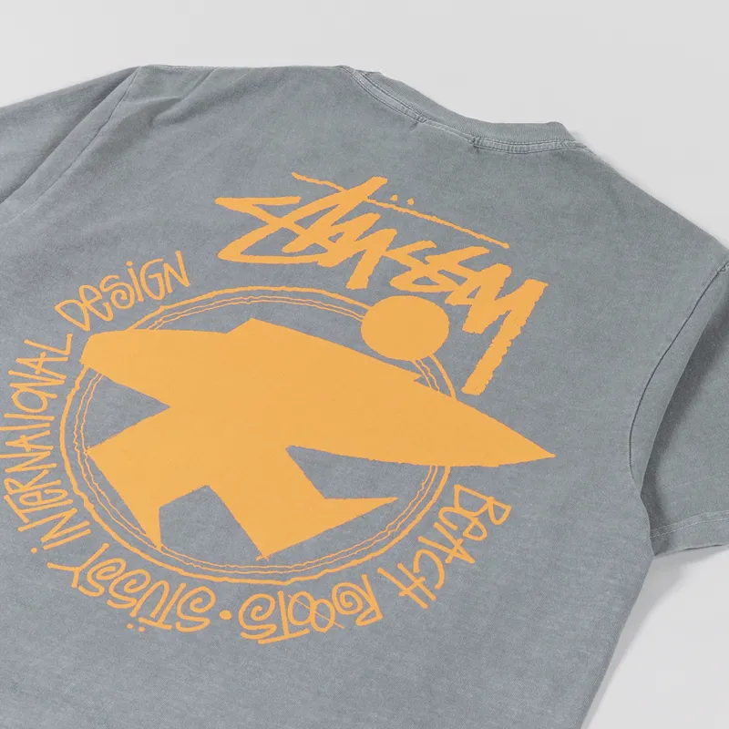 Stussy Mens Short Sleeve Beach Roots Pigment Dyed T Shirt Grey