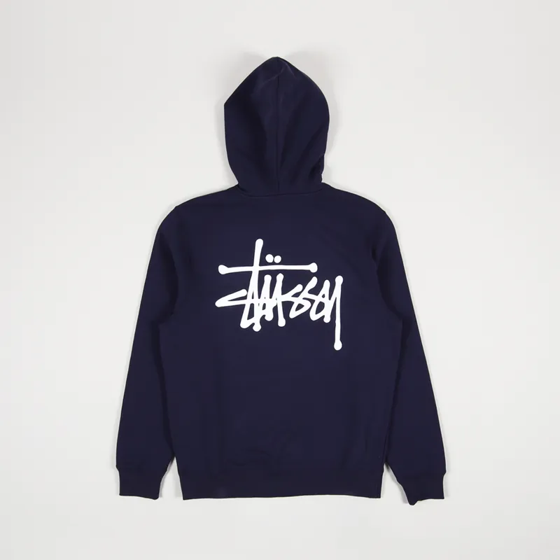 Stussy Mens Graphic Basic Logo Pullover Hoodie Navy Blue