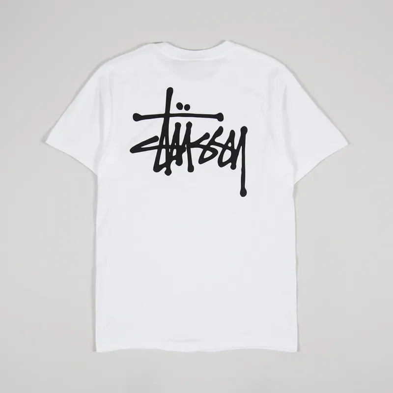 Stussy Mens Short Sleeve Basic Graphic Logo Print T Shirt White