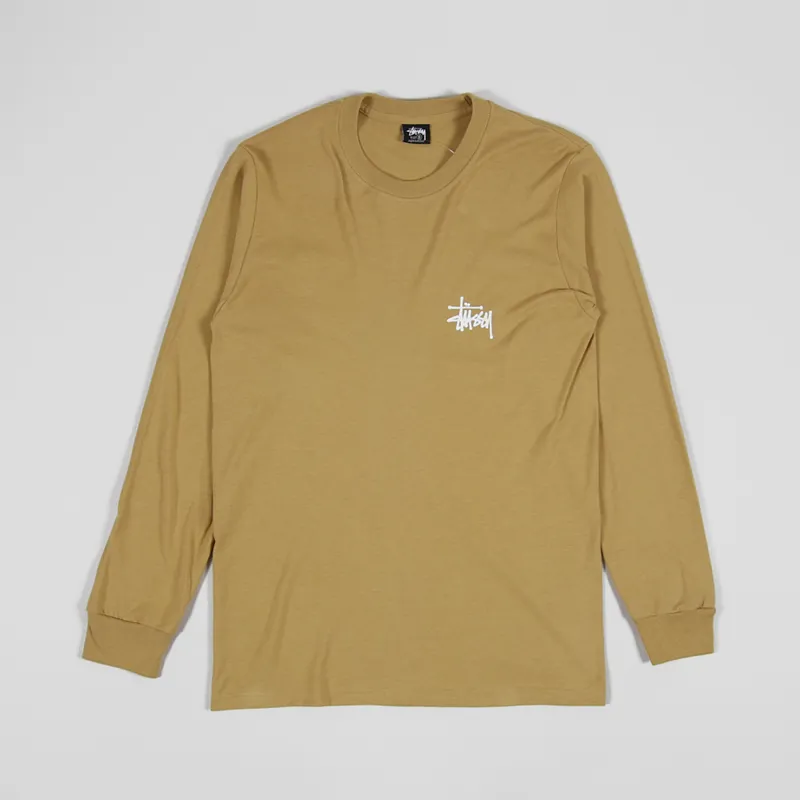 Stussy Basic Long Sleeve T Shirt Khaki-1