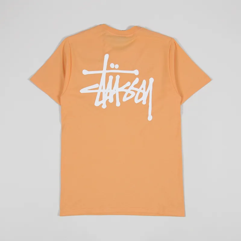 Stussy Mens Short Sleeve Basic Logo Graphic T Shirt Peach
