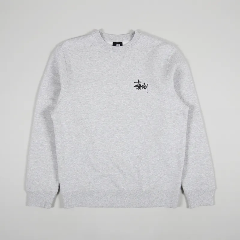 Stussy Mens Basic Graphic Logo Crew Sweatshirt Ash Heather Grey