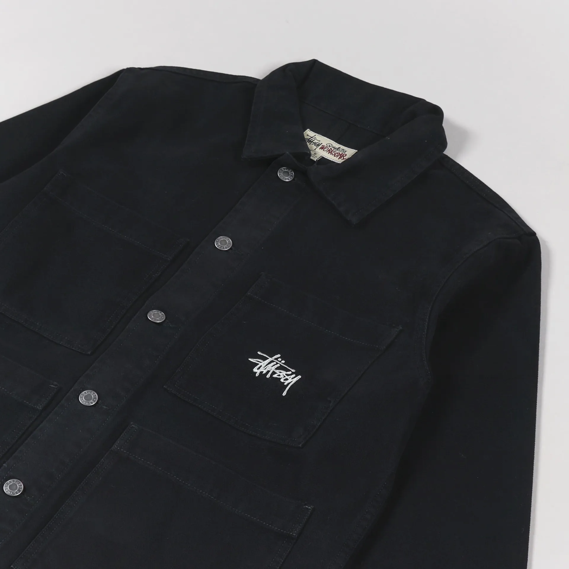 Stussy Mens Workwear Stock Logo Canvas Chore Jacket Black