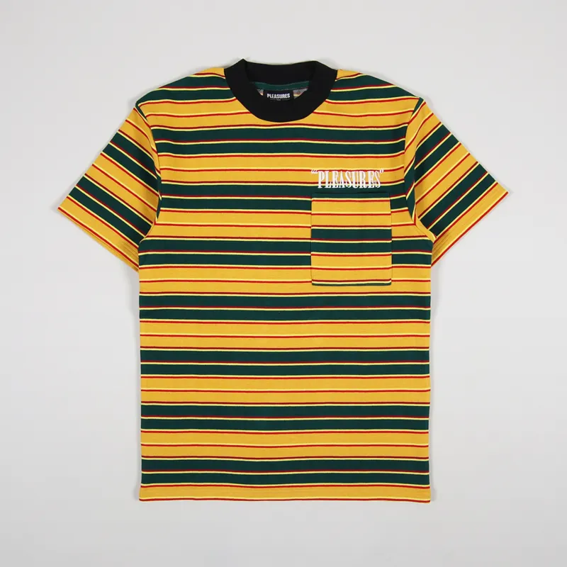 Pleasures Chainsmoke Stripe T Shirt Yellow Green