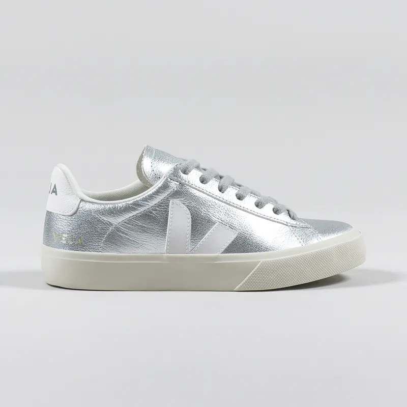 Veja Womens Campo Chromefree Shoes Silver White