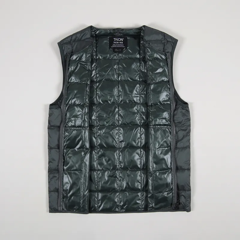 Taion Mens Crew Neck Zip Down Vest Charcoal Grey Insulated Gilet