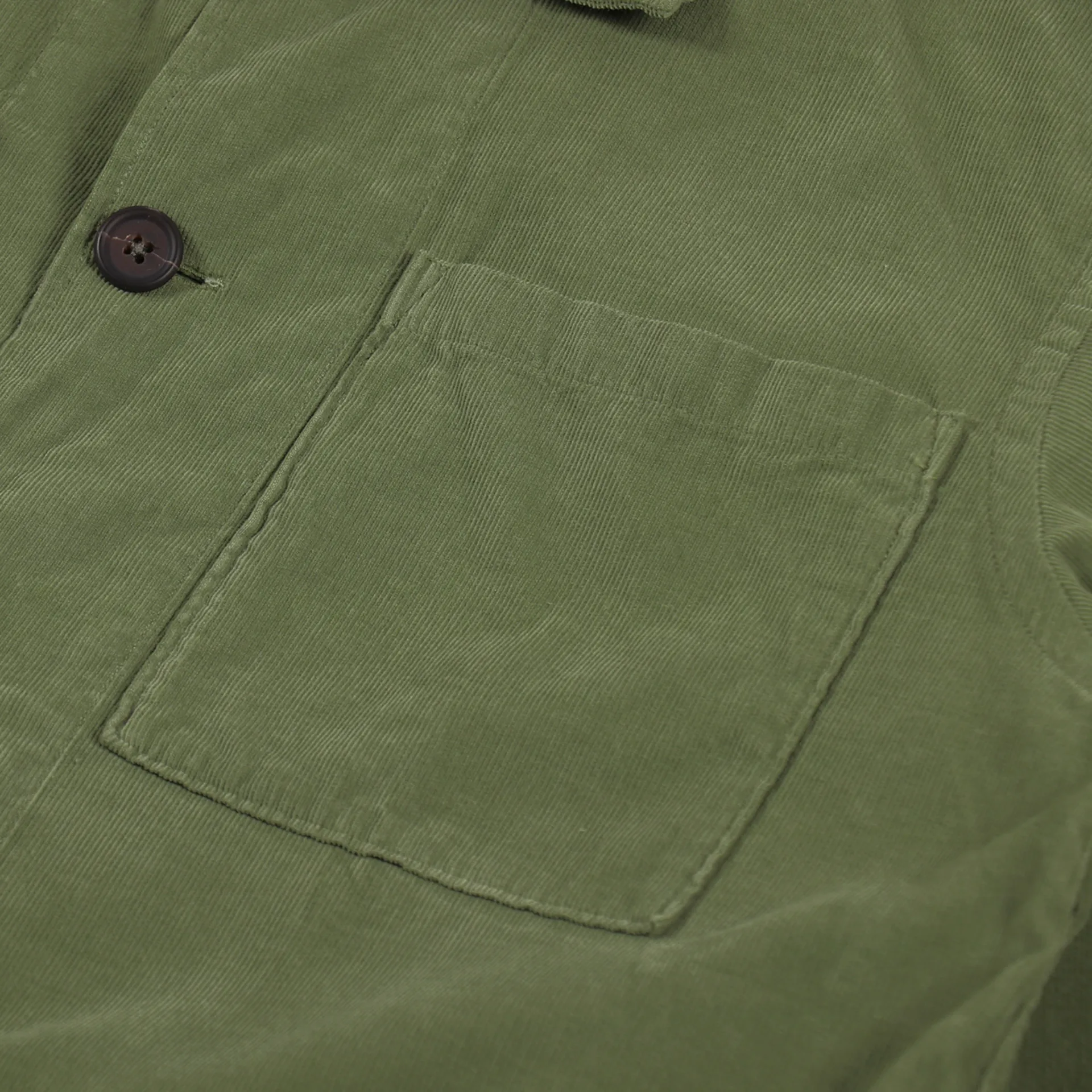 Universal Works Mens LS Dockside Overshirt Olive Super Fine Cord