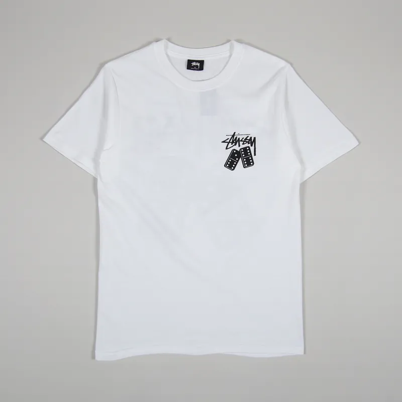 Stussy Mens Short Sleeve Dominoes Graphic Logo T Shirt White