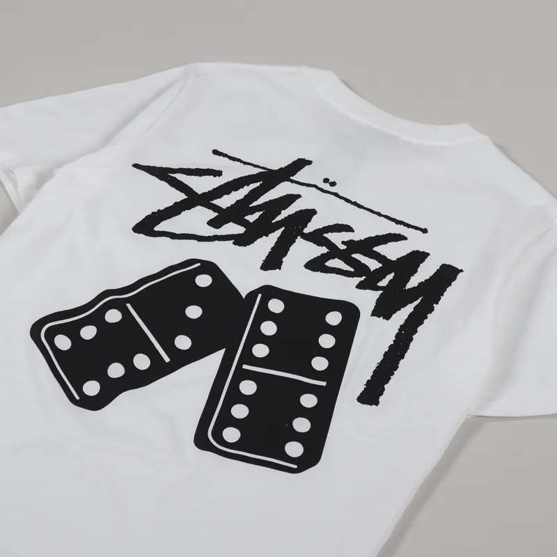 Stussy Mens Short Sleeve Dominoes Graphic Logo T Shirt White