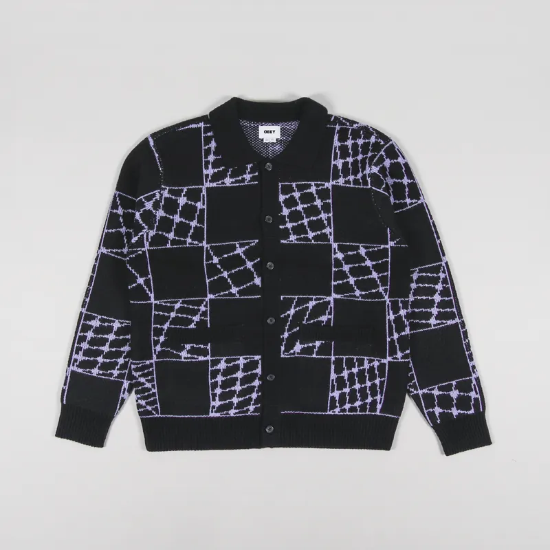 Obey Mens Knitted Long Sleeve Dryden Cardigan Shirt Black
