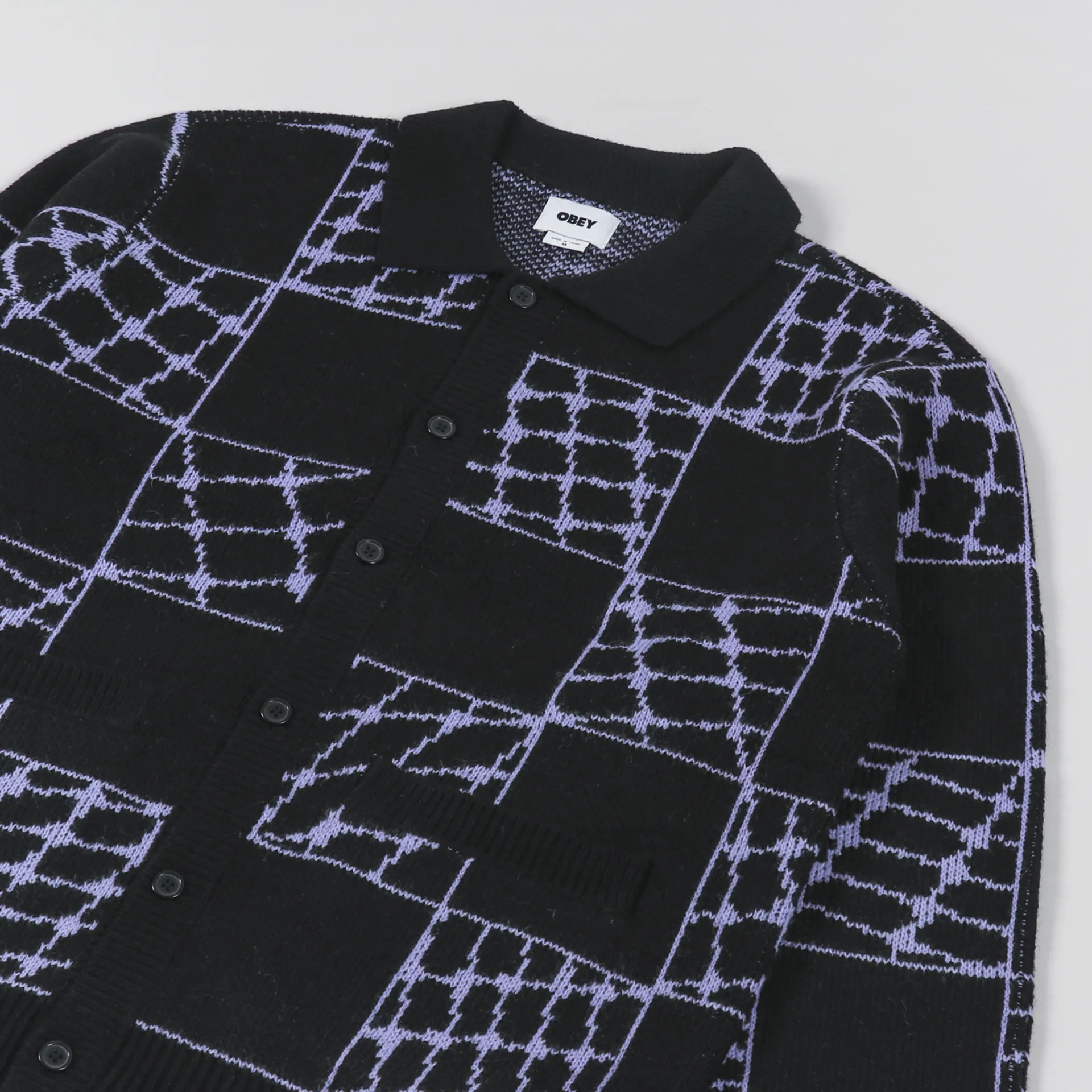 Obey Mens Knitted Long Sleeve Dryden Cardigan Shirt Black