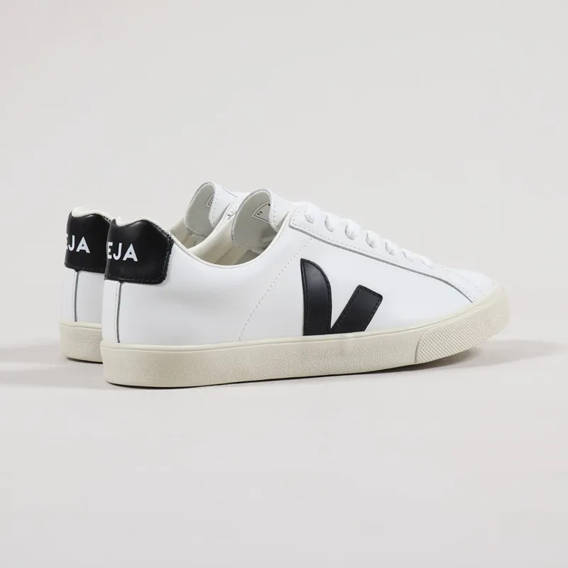 Veja Womens Esplar Logo Leather Shoes Extra White Black-2