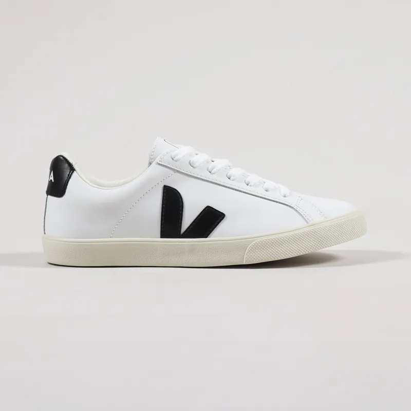 Veja Womens Esplar Logo Leather Shoes Extra White Black-4