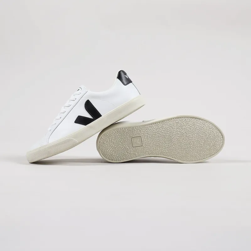 Veja Womens Esplar Logo Leather Shoes Extra White Black-1