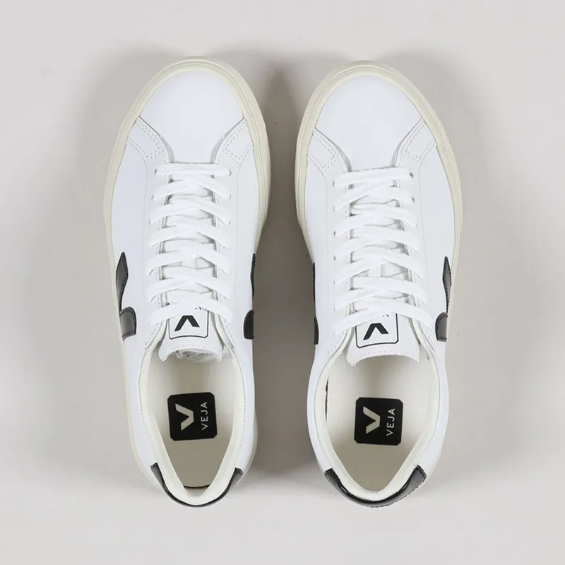Veja Womens Esplar Logo Leather Shoes Extra White Black-3
