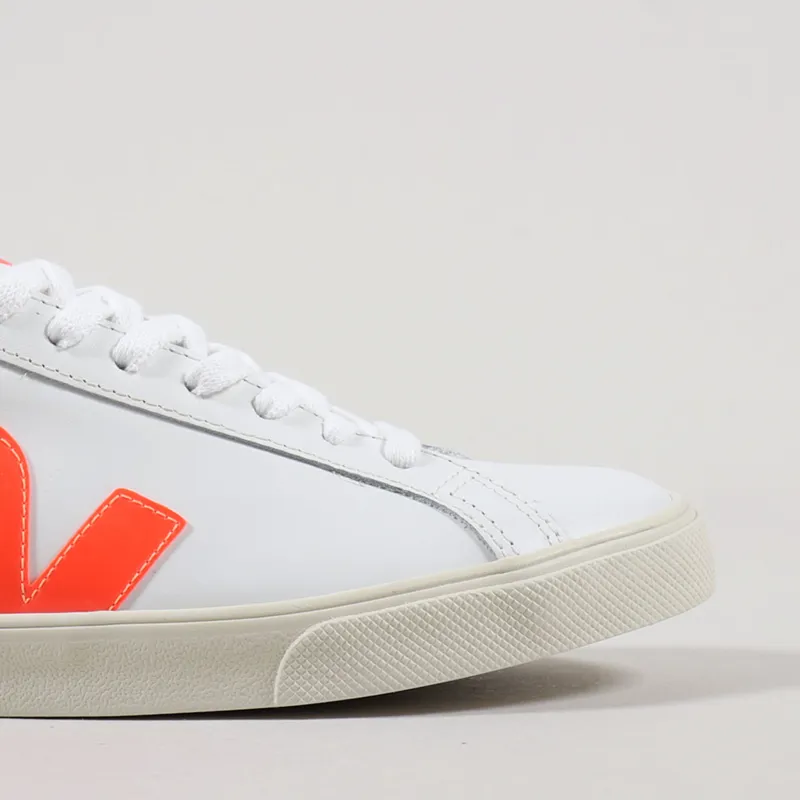Veja Womens Esplar Logo Leather Shoes Extra White Orange Fluo-6
