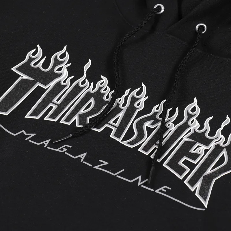 Thrasher Skateboard Magazine Mens Flame Pullover Hoodie Black Thrasher Skateboard Magazine Mens Flame Pullover Hoodie Black